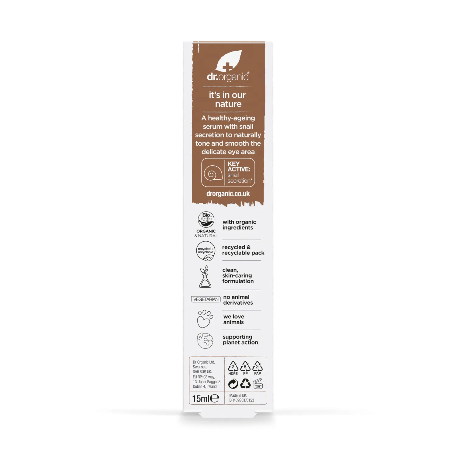 Dr Organic Snail siero contorno occhi 15ml senza profumo