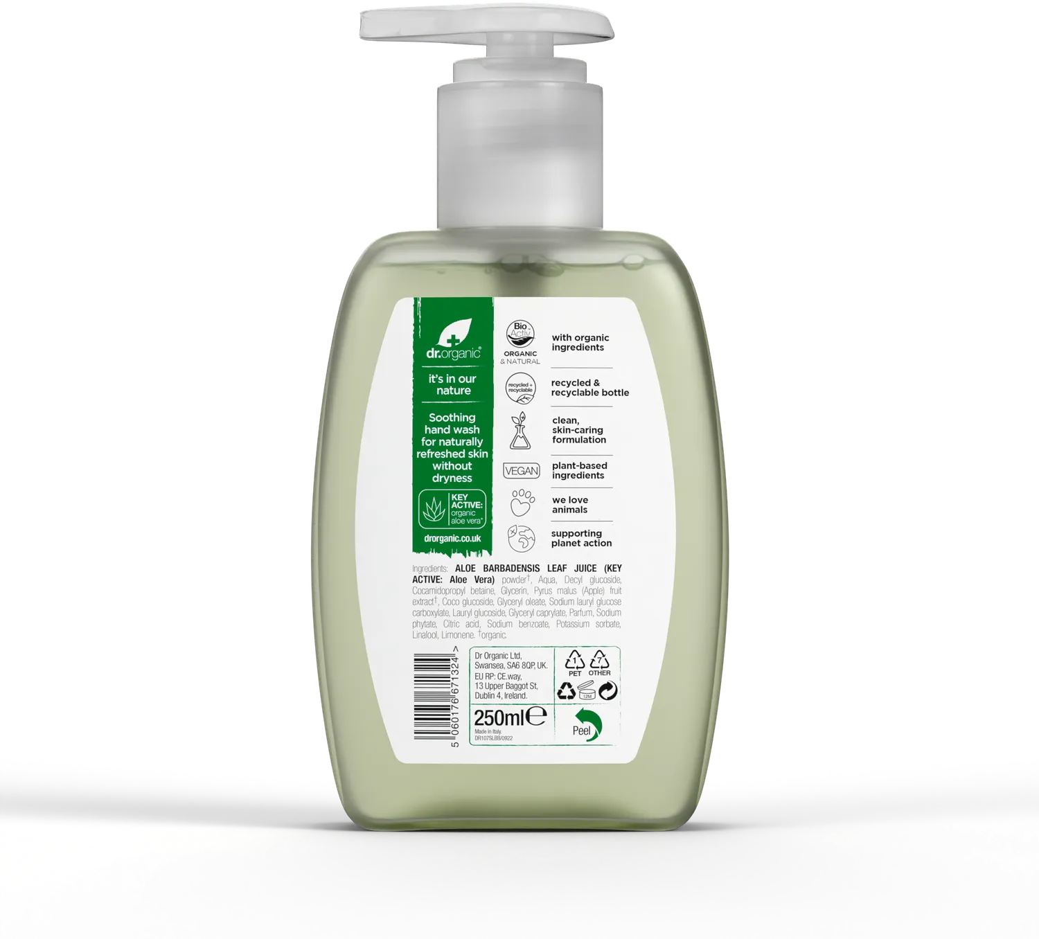 Dr Organic Aloe Vera detergente mani 250ml delicato