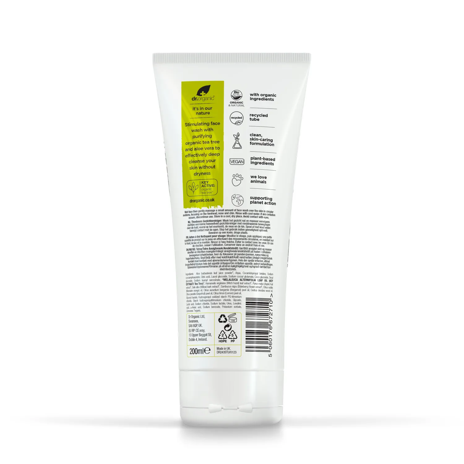 Dr Organic Tea Tree Face Wash Detergente Viso 200 ml pelle grassa