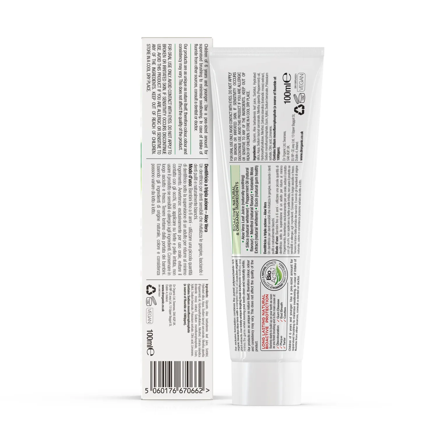 Dr Organic Aloe Vera Toothpaste 100ml gengive fluoro