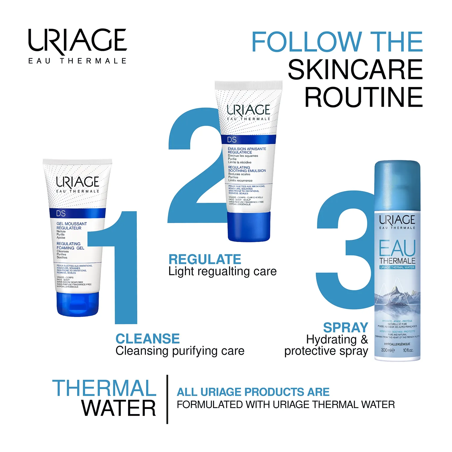 Uriage DS gel detergente purificante viso corpo senza profumo