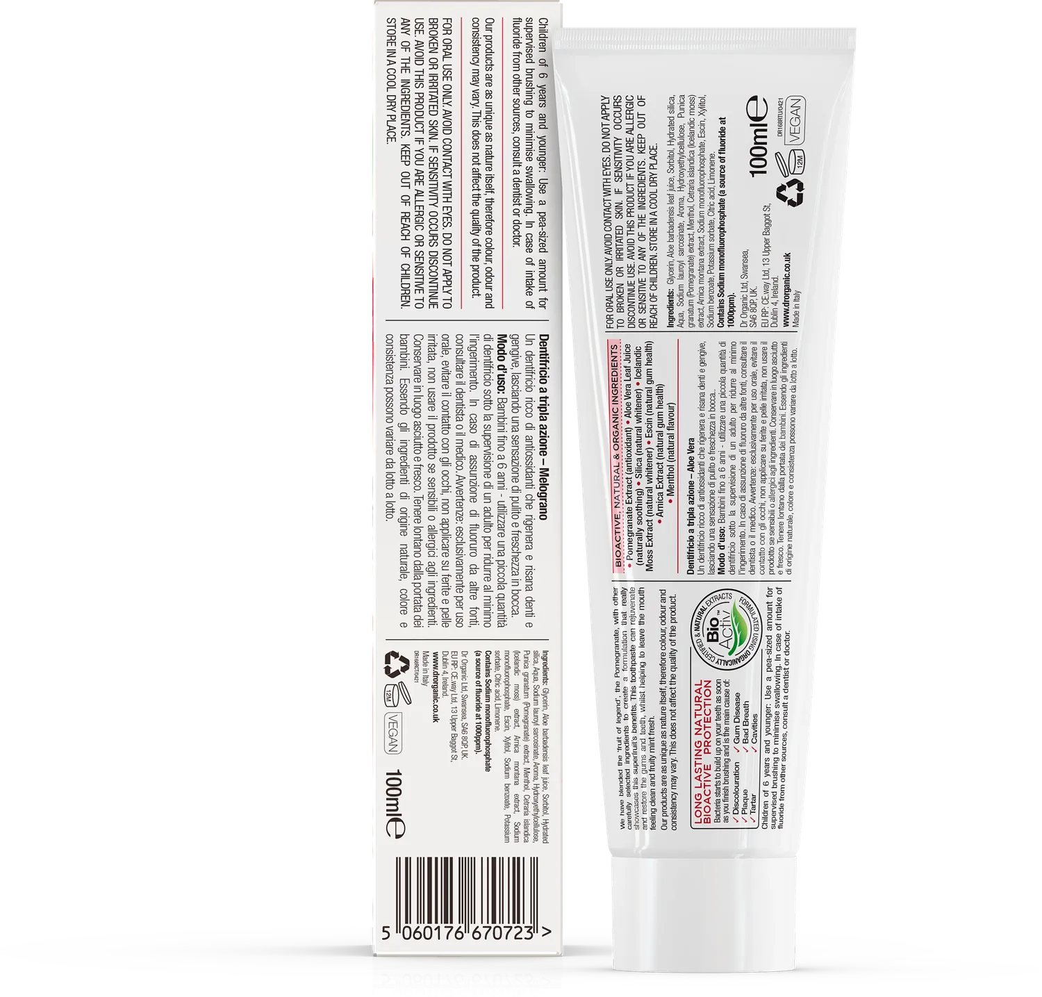 Dr Organic Pomegranate dentifricio 100ml al fluoro menta