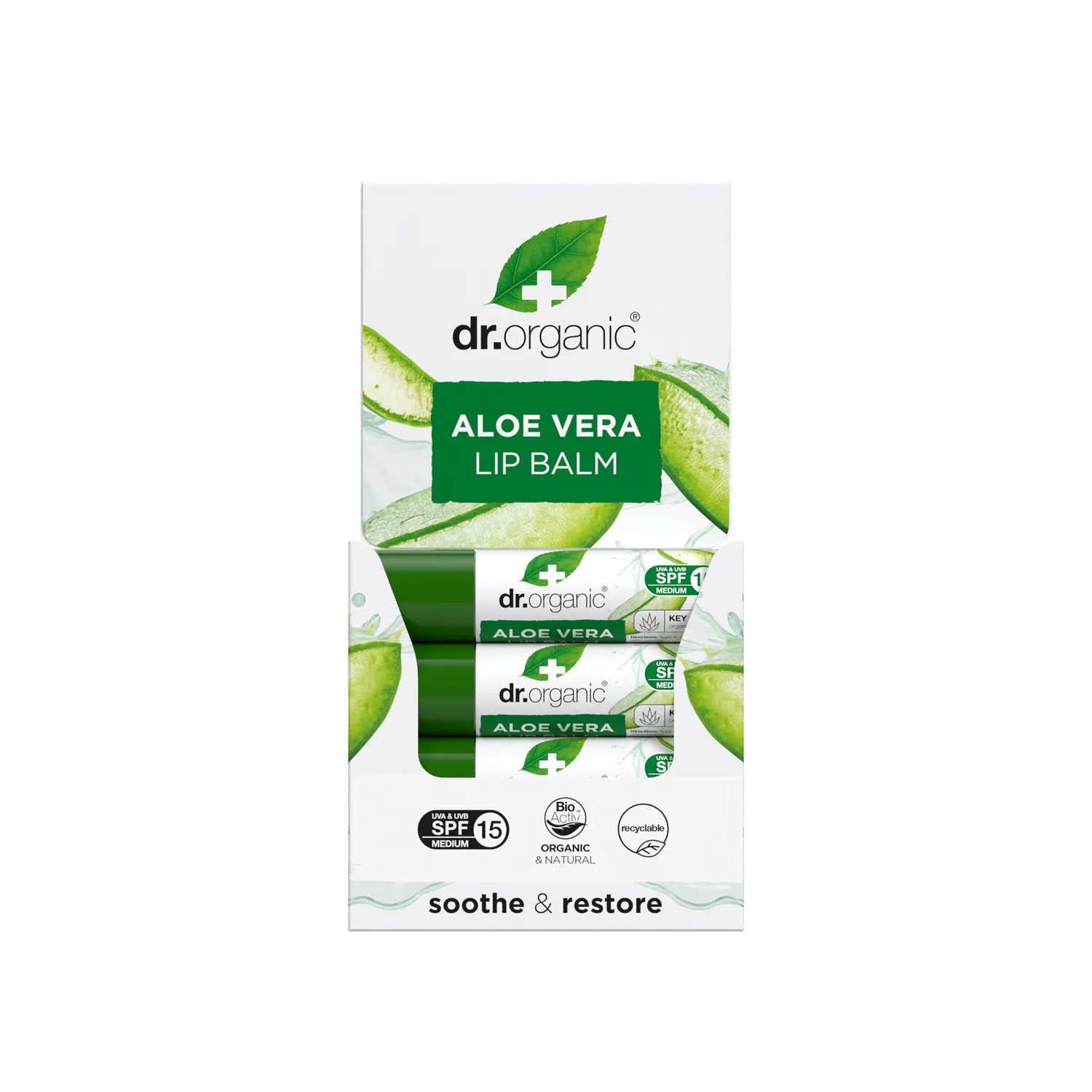 Dr Organic Aloe Vera Lip Balm 5,7ml SPF15 karitè