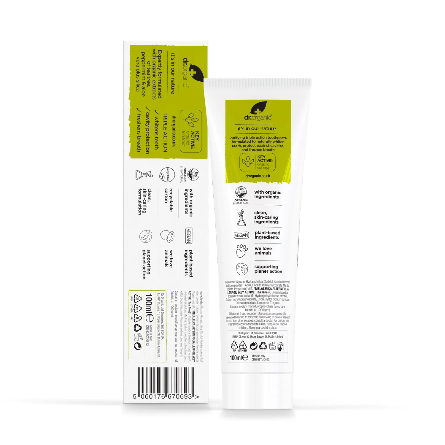 Dr Organic Tea Tree Dentifricio 100ml Menta Fluoro