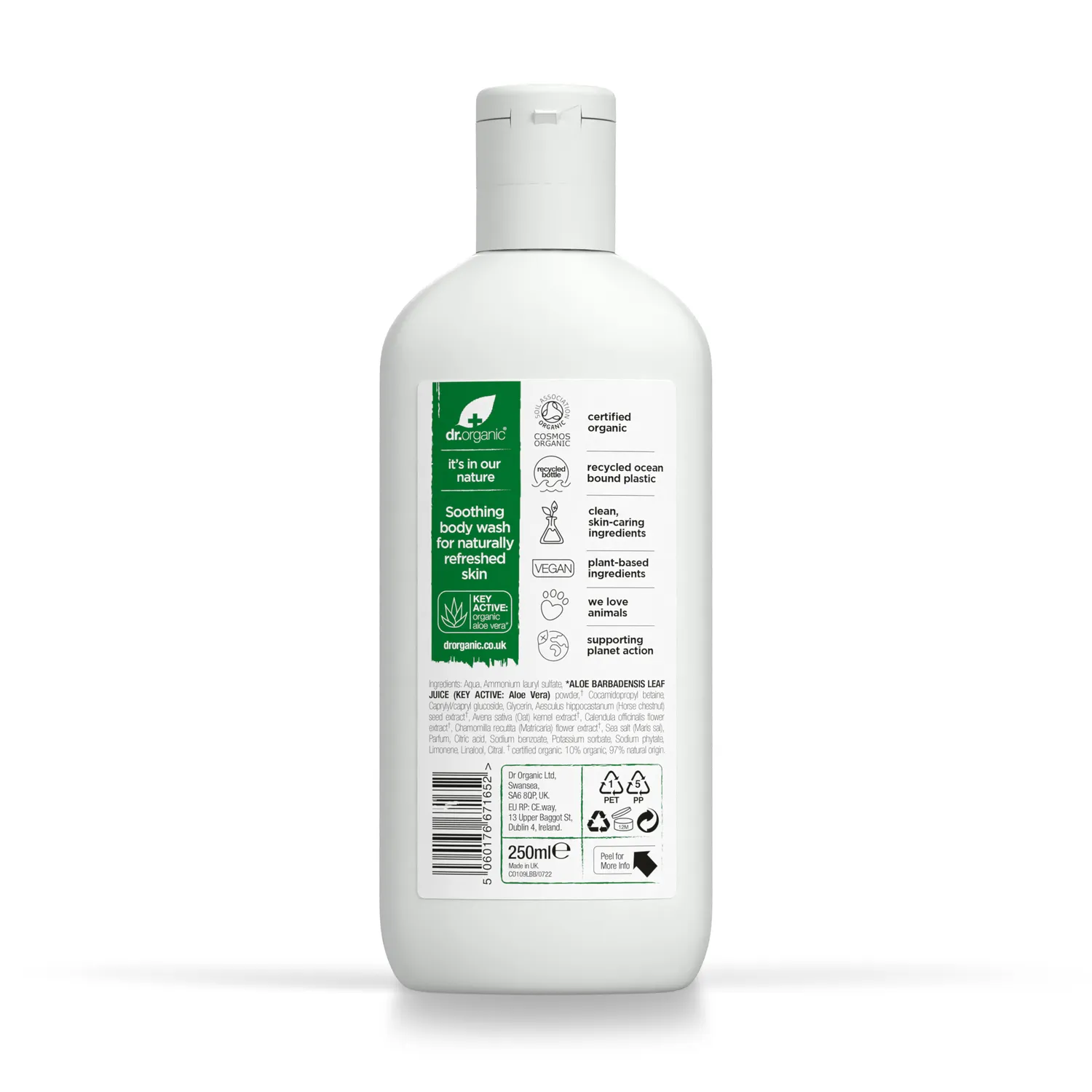 Dr Organic Aloe Vera Body Wash detergente 250ml delicato
