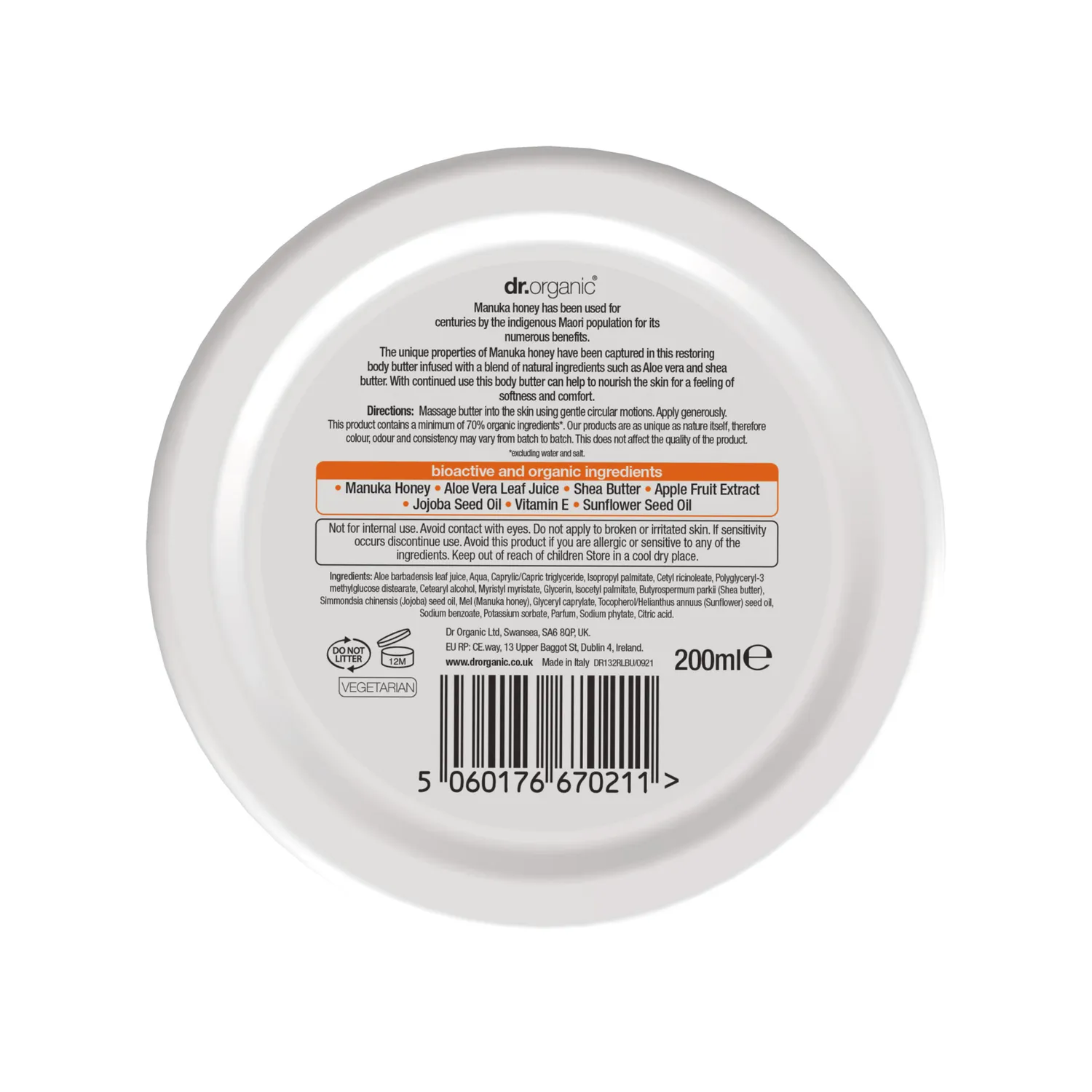 Dr Organic Manuka Honey Burro Corpo 200ml Miele Manuka