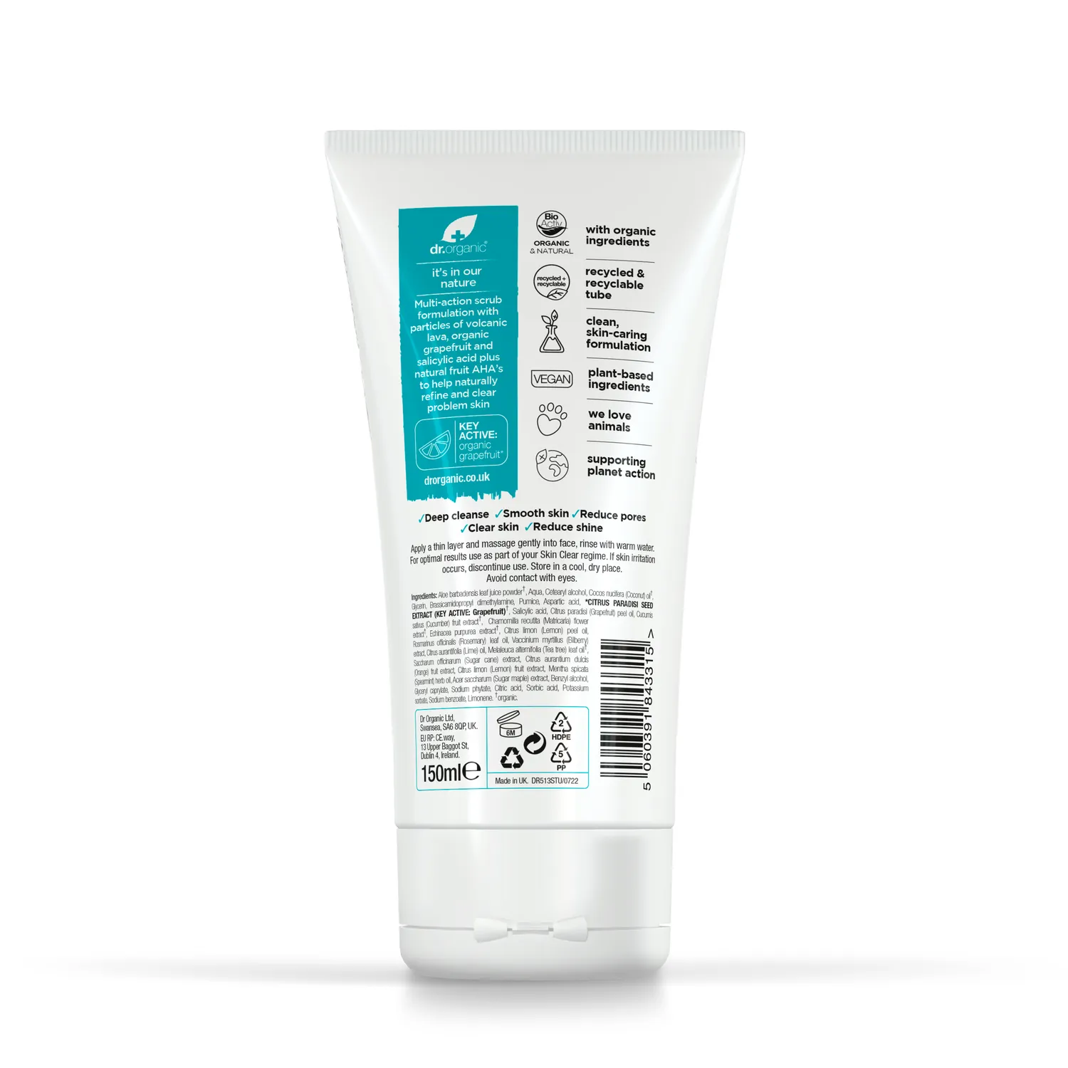 Dr Organic Skin Clear scrub viso 150ml tea tree pelle grassa