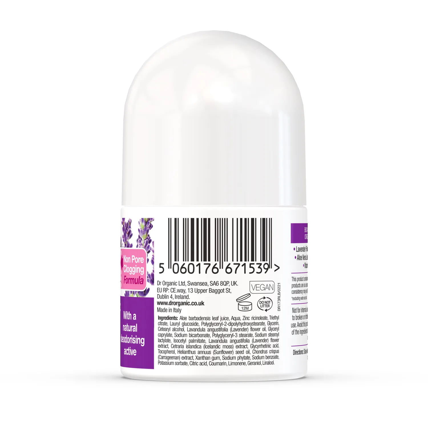 Dr Organic Lavender deodorante roll-on 50ml senza alluminio