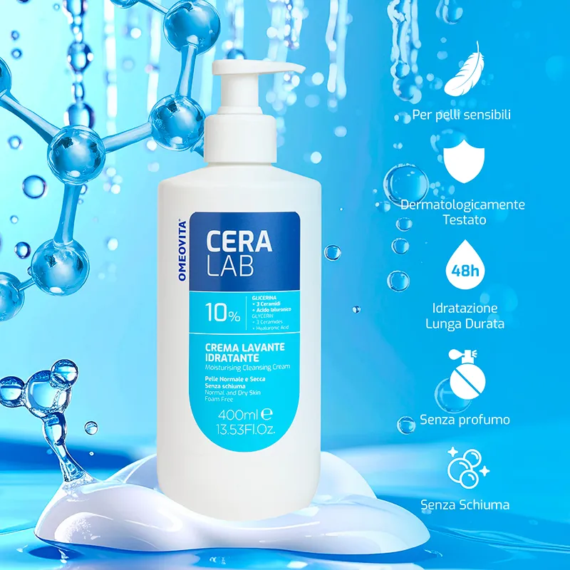 Omeovita CeraLab Crema Lavante Idratante viso corpo pelli secche