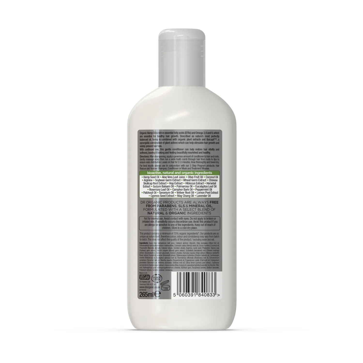 Dr Organic Hemp Rescue shampoo nutriente 265ml capelli fini