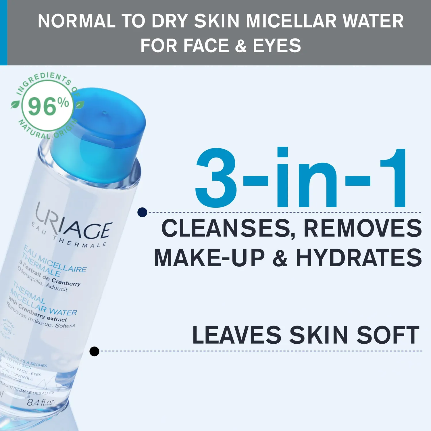 Uriage Eau Thermale Acqua Micellare struccante 250ml pelle secca