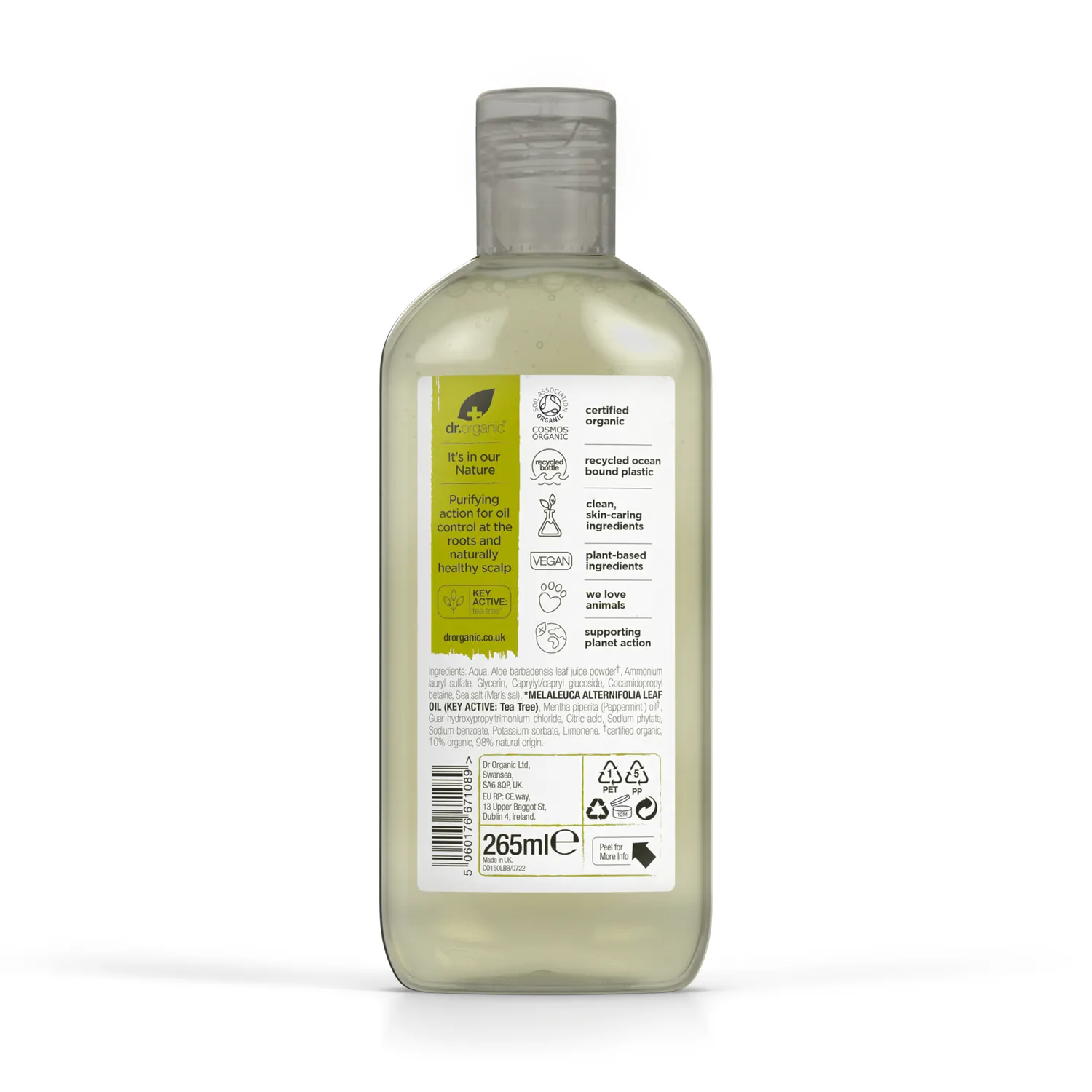 Dr Organic Tea Tree Shampoo 265ml capelli grassi menta