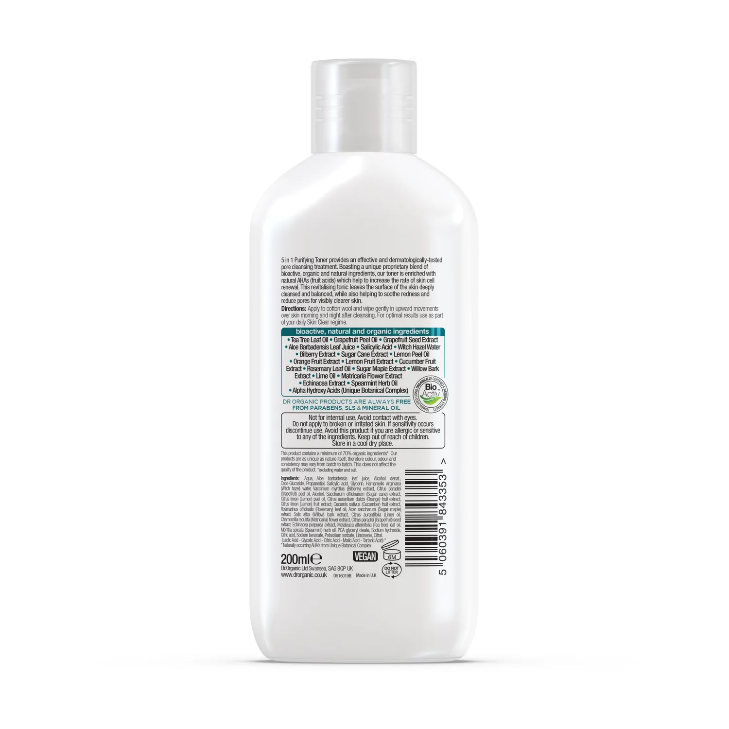 Dr Organic Skin Clear Purifying Toner tonico viso 200ml sebo-regolatore